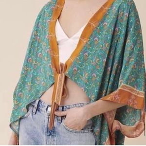 Floral printed wrap top with butterfly sleeve beautiful peach color